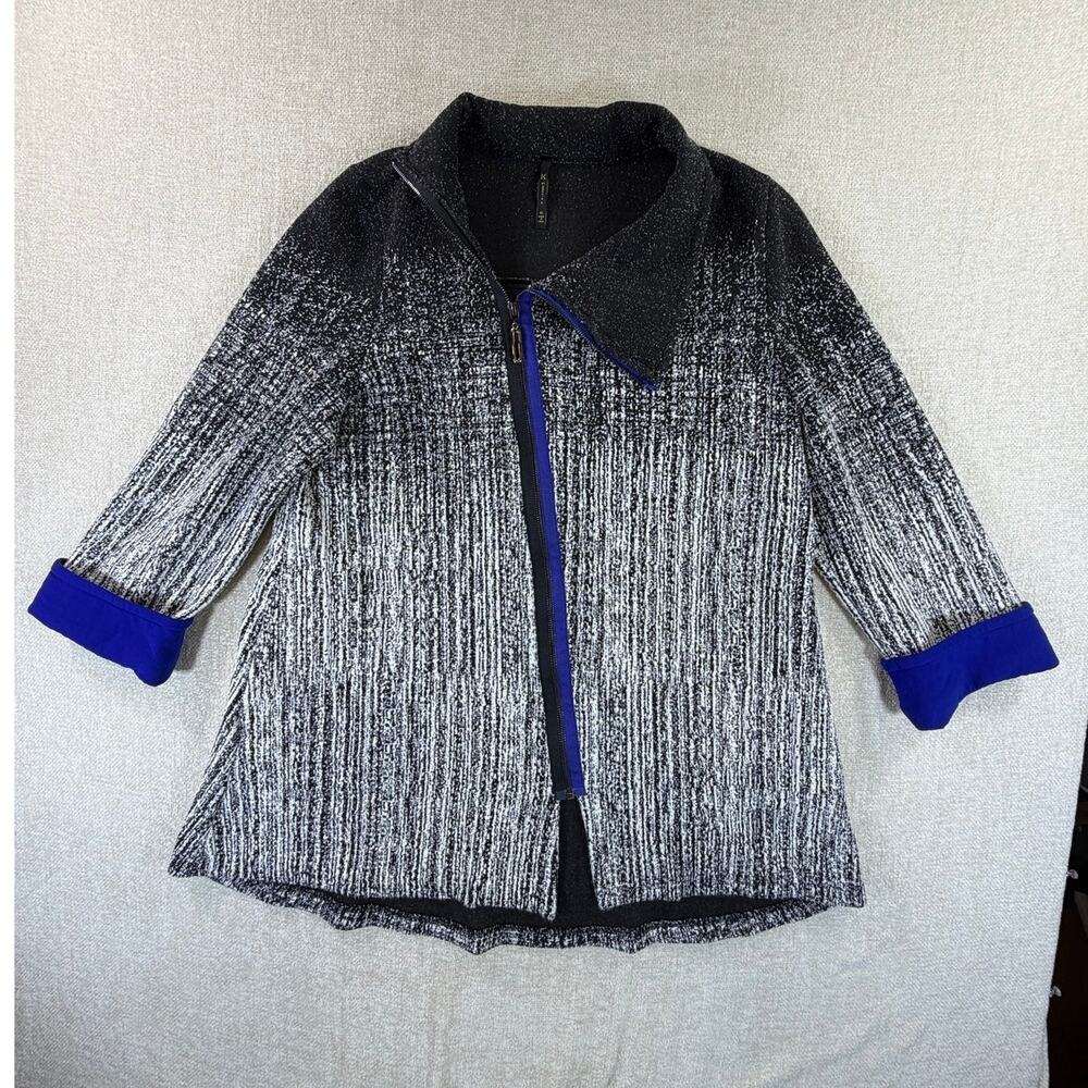 IC by Connie K Women's XL Black White Artsy 3/4 Sleeve Full Zip Jacket Casual